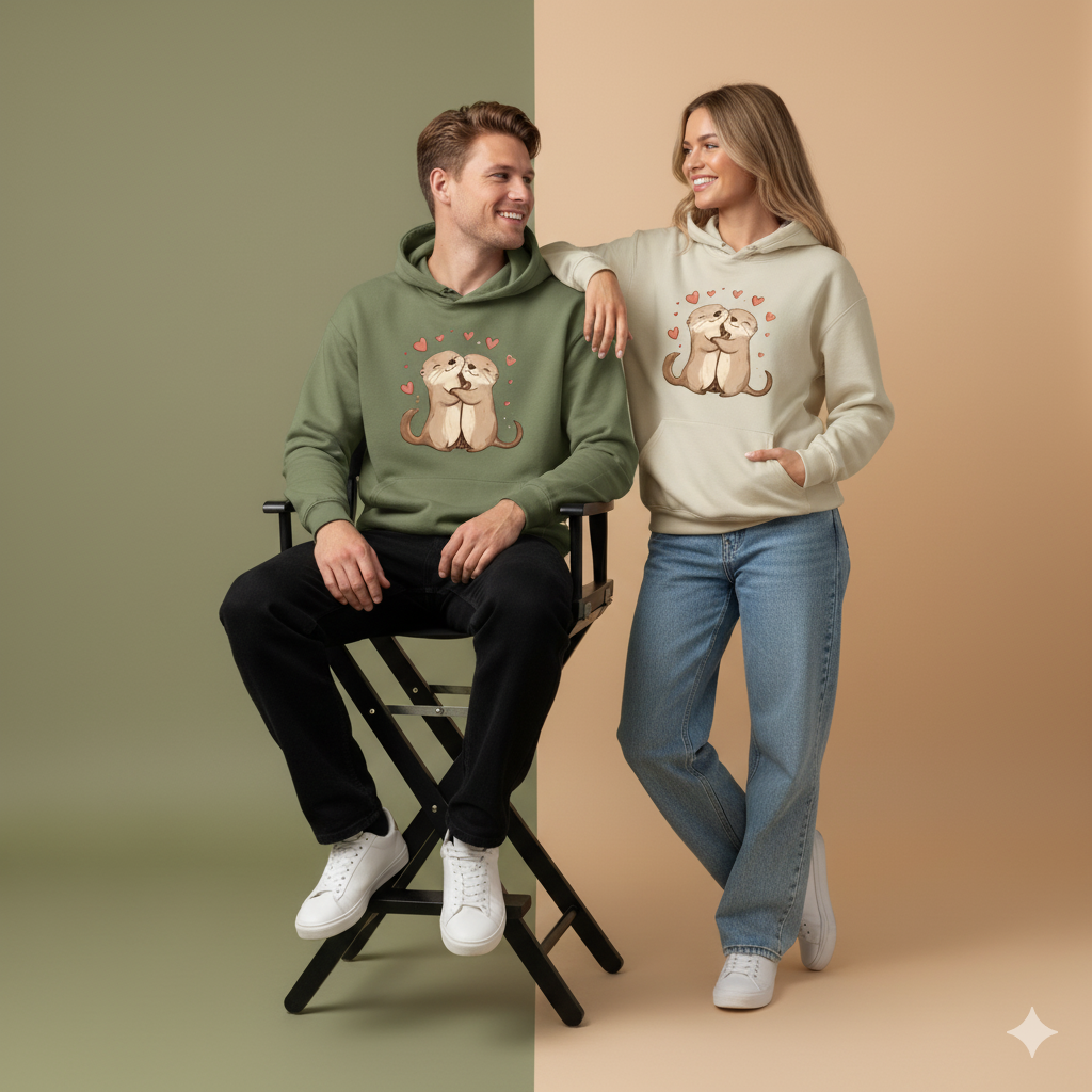 Otterly in Love Couple Hoodies