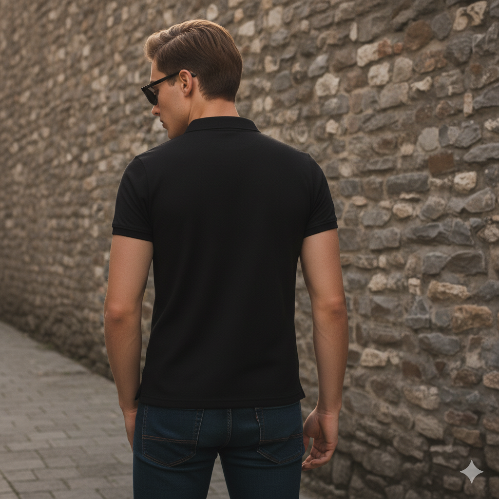 Black Premium Polo T-Shirt – Pure Cotton Comfort