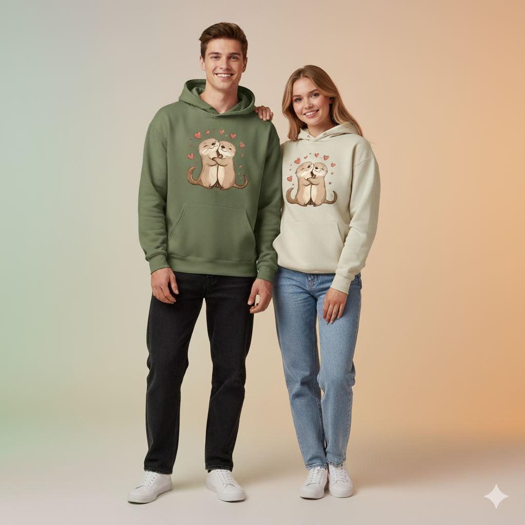 Otterly in Love Couple Hoodies