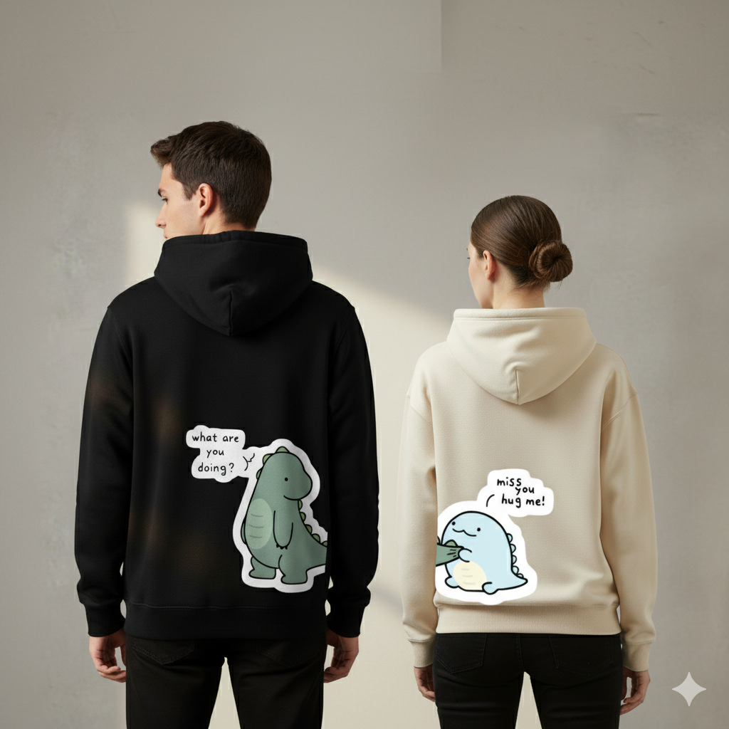 Soulmate Hoodie – Adorable Dinosaurs sharing a heartfelt moment: