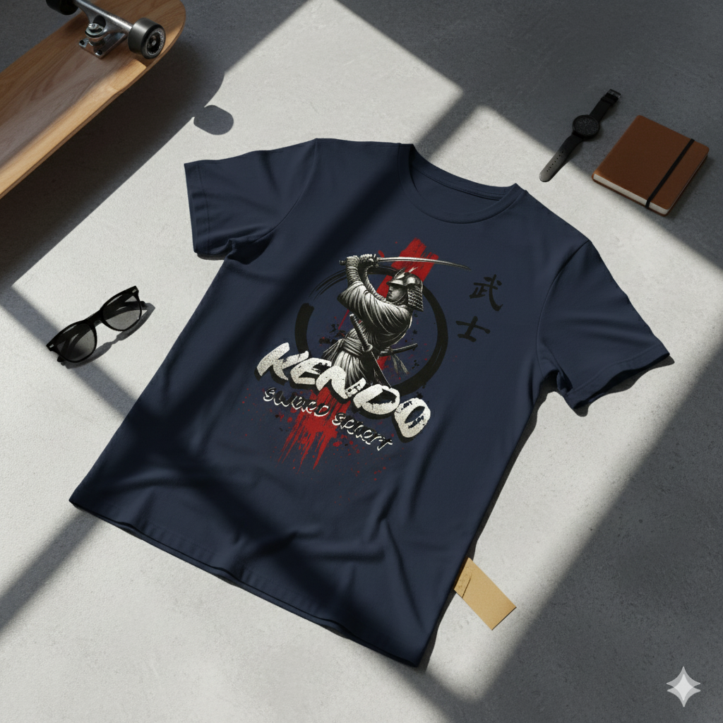 Kendo Sword Spirit Graphic T-Shirt – Navy