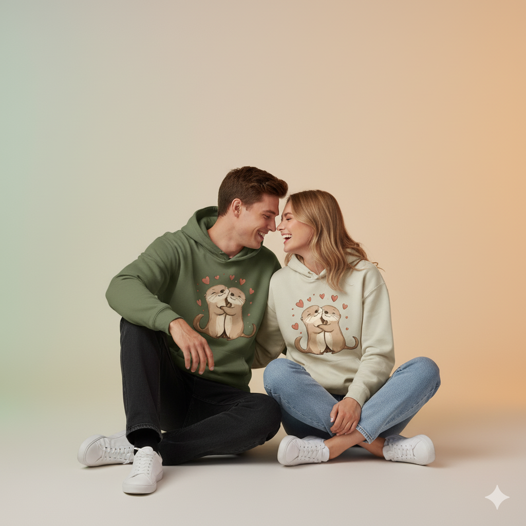 Otterly in Love Couple Hoodies