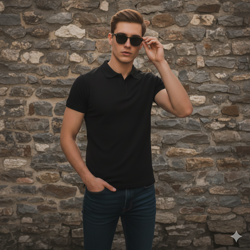 Black Premium Polo T-Shirt – Pure Cotton Comfort