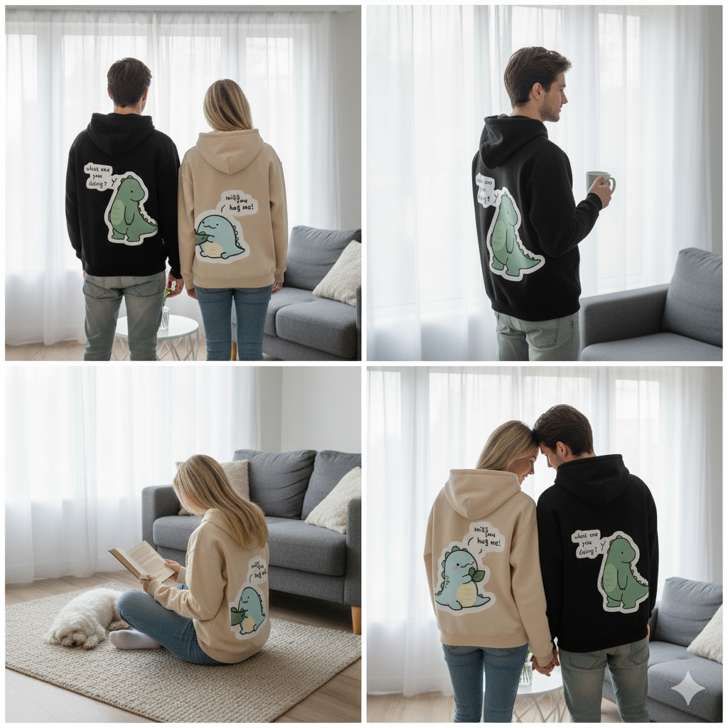 Soulmate Hoodie – Adorable Dinosaurs sharing a heartfelt moment:
