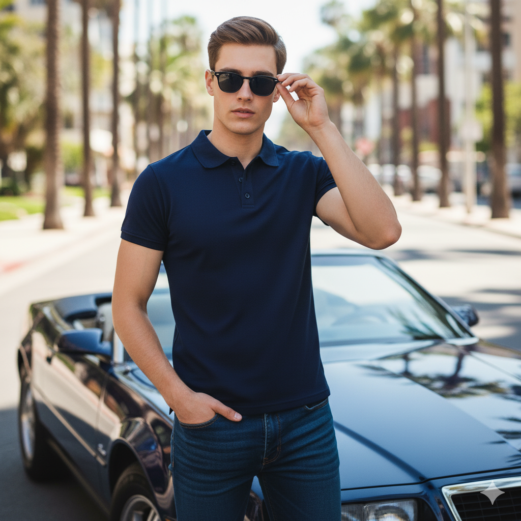 Navy Premium Polo T-Shirt – Pure Cotton Comfort