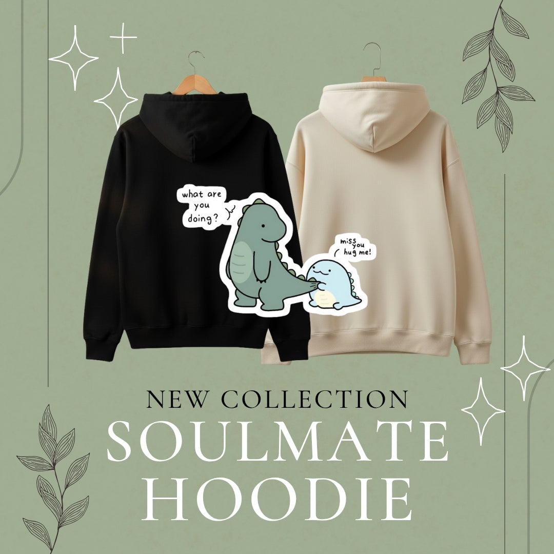 Soulmate Hoodie – Adorable Dinosaurs sharing a heartfelt moment: